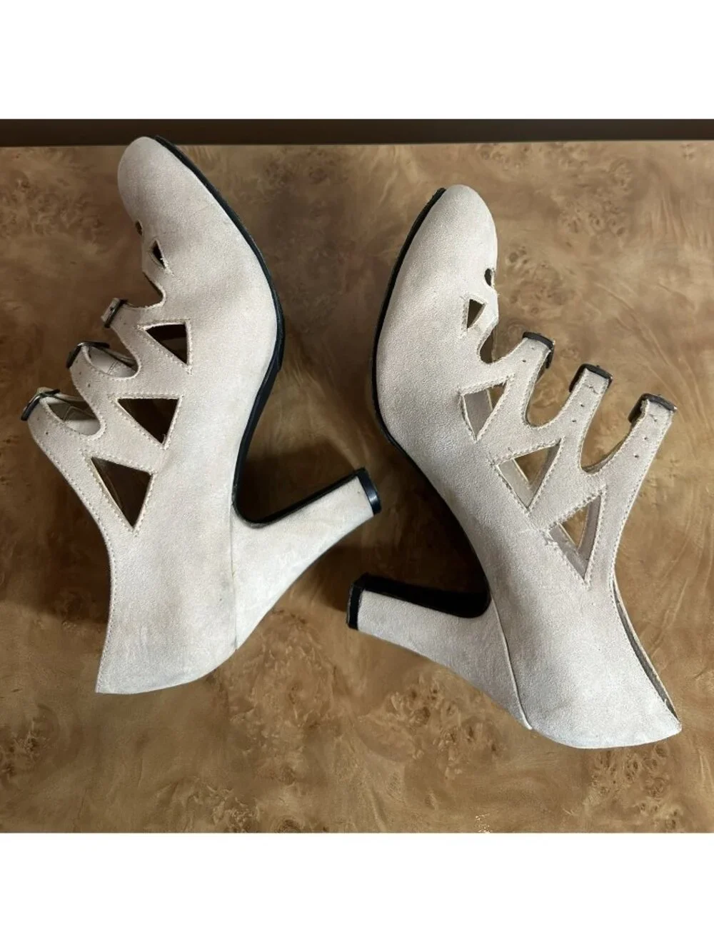 Aris Allen 1940s Style 451-CR Cream Velvet 3 Buckle Swing Dance Shoes 10